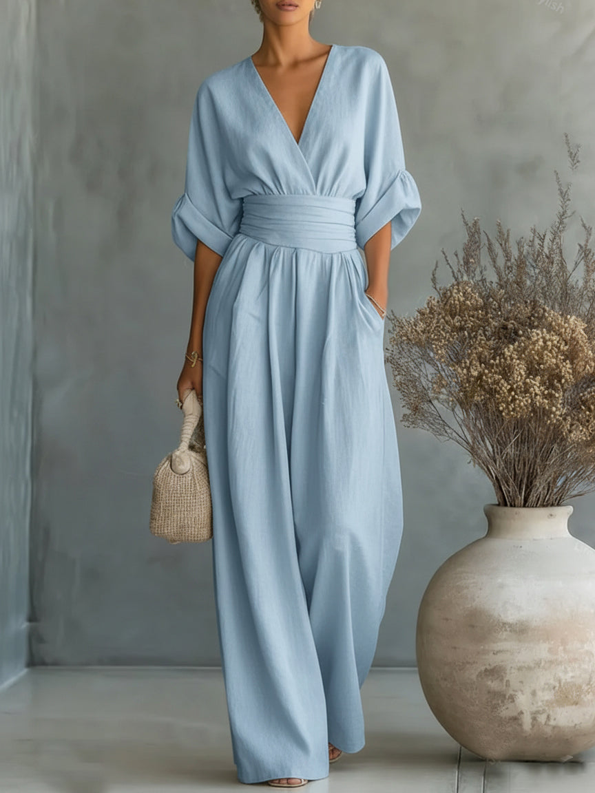Ísóid | V-Neck High-Waisted Jumpsuit
