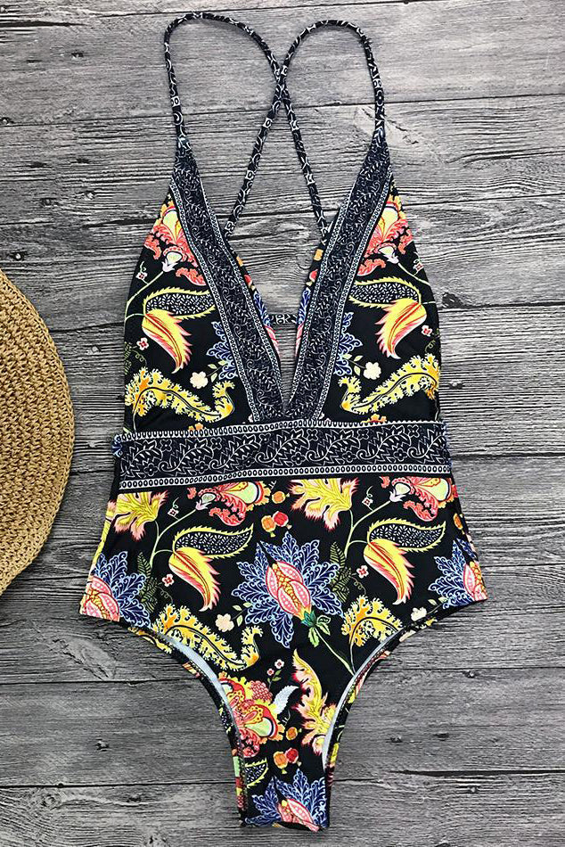 Boho Print Swimsuit with a V-Neck