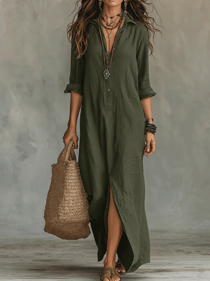 Saorla | Black loose-fitting maxi dress with buttons