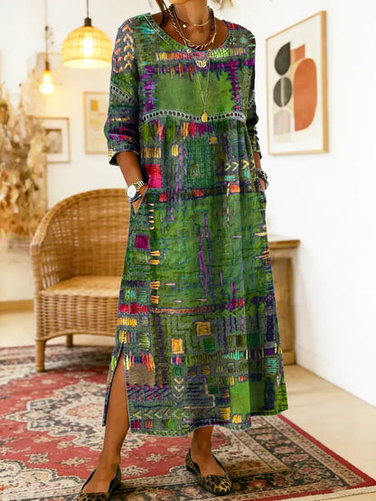 Clodagh | Printed Dress with Ethnic Patchwork