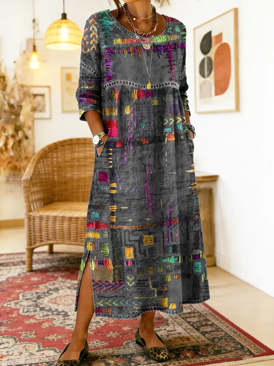 Clodagh | Printed Dress with Ethnic Patchwork