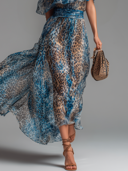 Sionann | Leopard Print Off-Shoulder Chiffon Maxi Dress