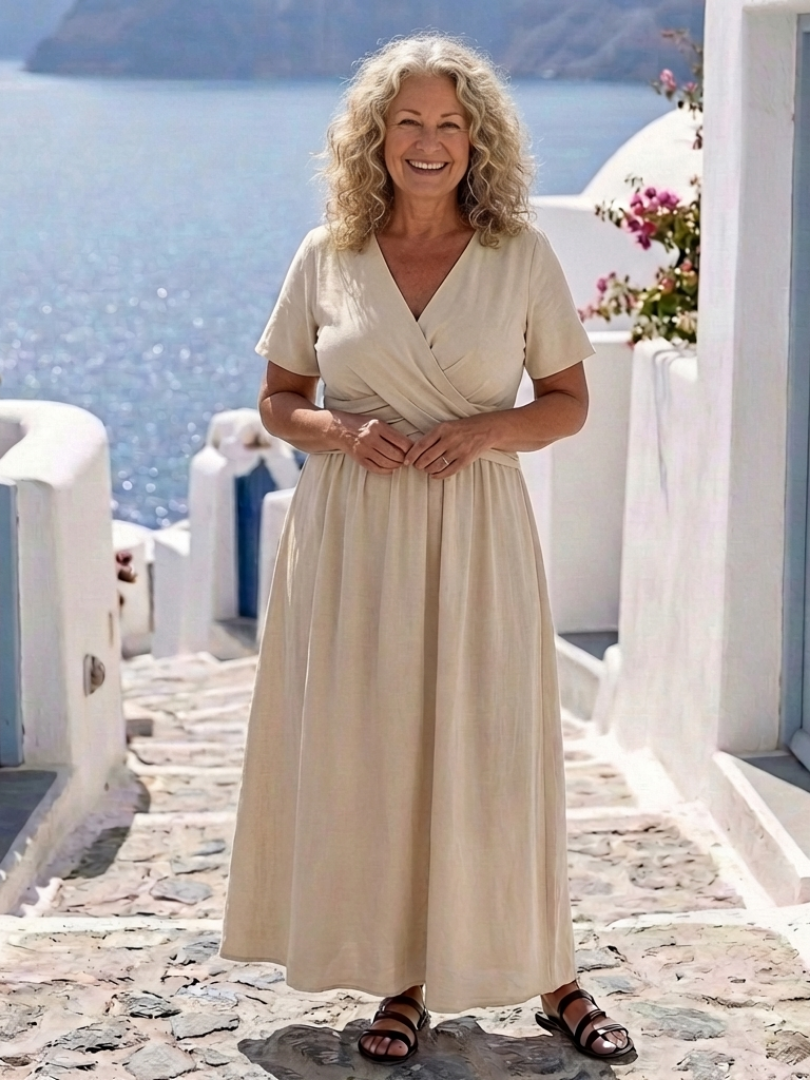 Siobhán | V Neck Short Sleeve Wrap Waist Midi Dress