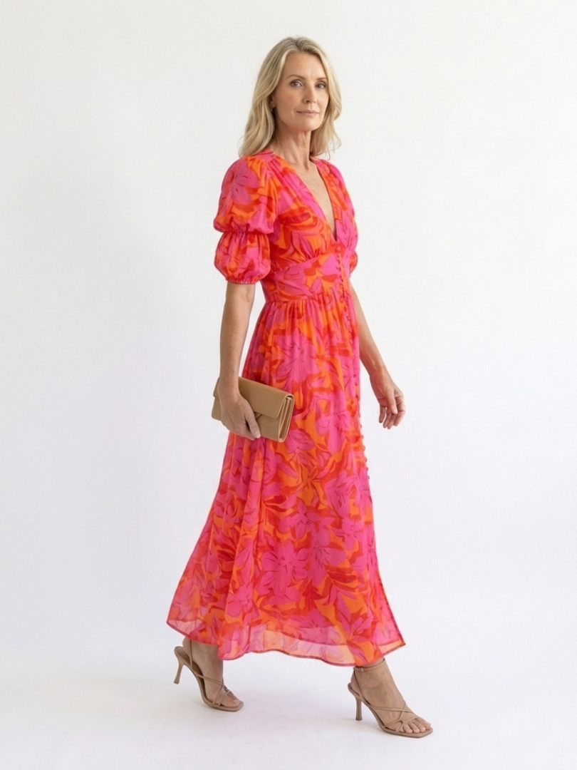 Sadhbh | Floral Puff-Sleeve Midi Dress
