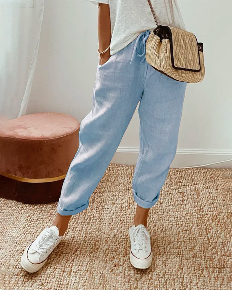 Clodagh™ - Flowing Cotton-Linen Blend Trousers