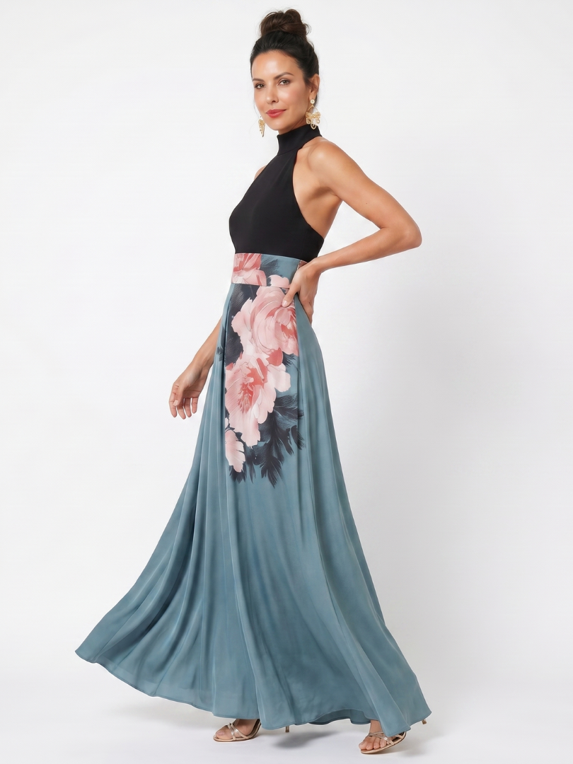 Ceallach | Halter Bodice Floral Skirt Maxi Dress