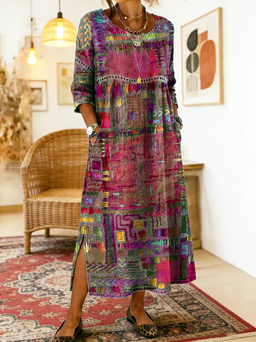 Clodagh | Printed Dress with Ethnic Patchwork
