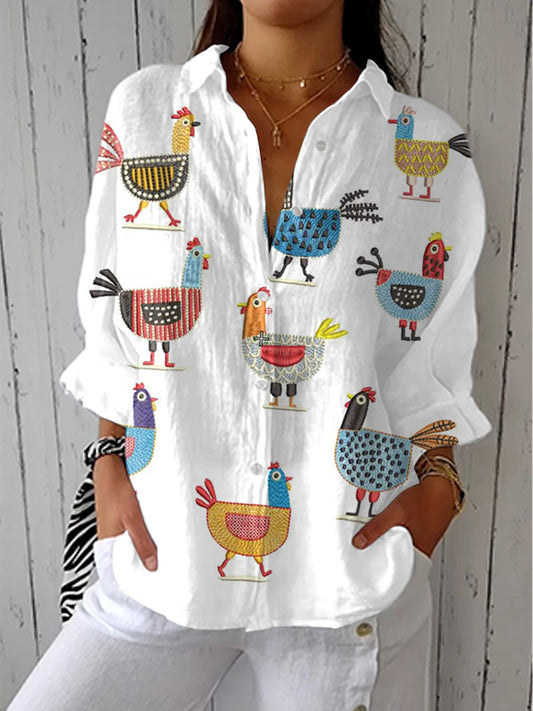 Róisín – Playful Chicken Print Blouse