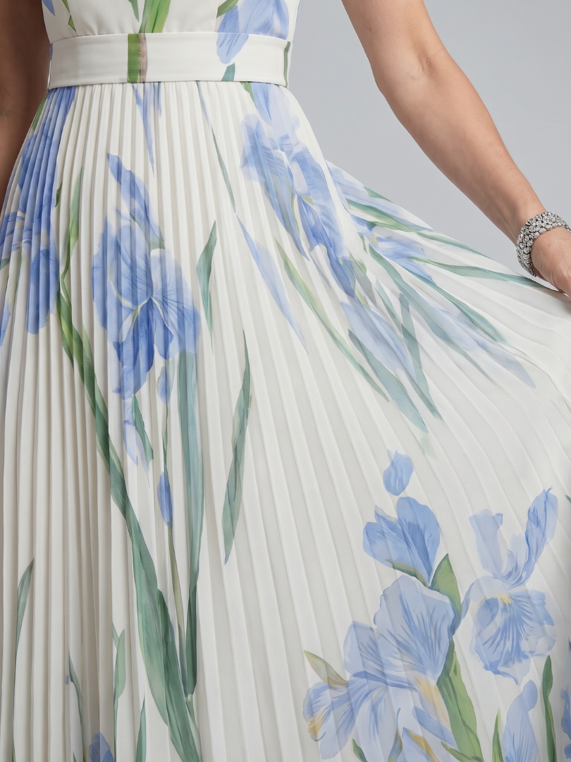 Odharnait | Sleeveless Square Neck Floral Print Midi Dress