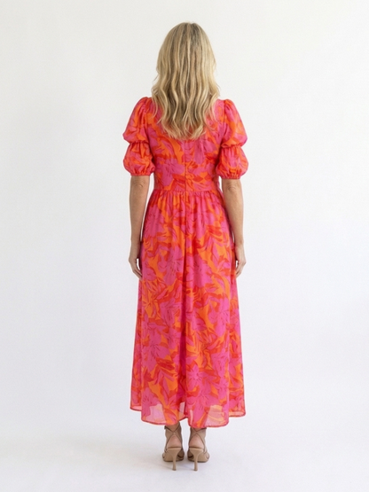 Sadhbh | Floral Puff-Sleeve Midi Dress