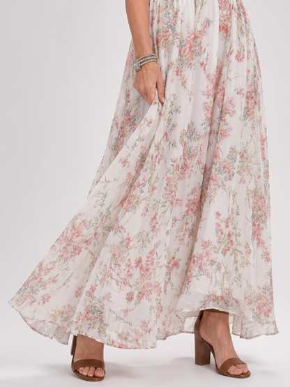 Nóra | Floral Print Flowing Skirt Midi Dress