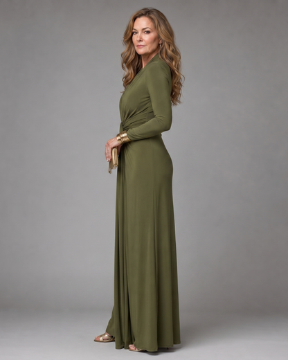 Caragh | Draped V-Neck Long-Sleeve Maxi Dress