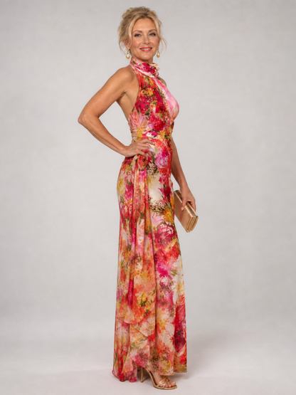 Tuilelaith | Halter Neck Floral Print Maxi Dress