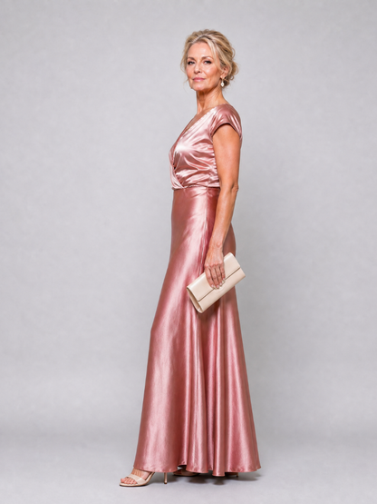 Earnait | Cap Sleeve Wrap Bodice Maxi Dress