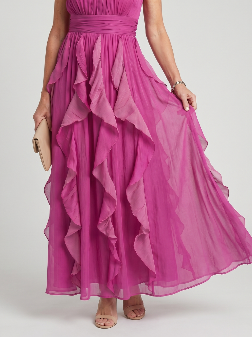 Proinséas | High Neck Gathered Ruffle Layers Maxi Dress