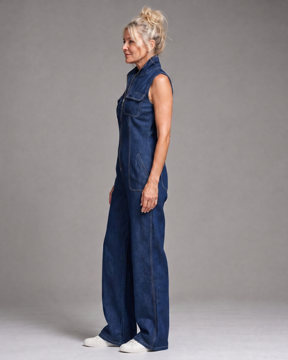 Indeg | Zip-Front Denim Wide-Leg Jumpsuit