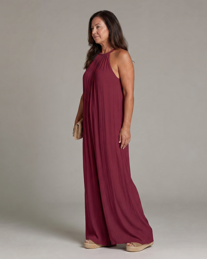 Ríonnat | Pleated Halter Wide-Leg Jumpsuit