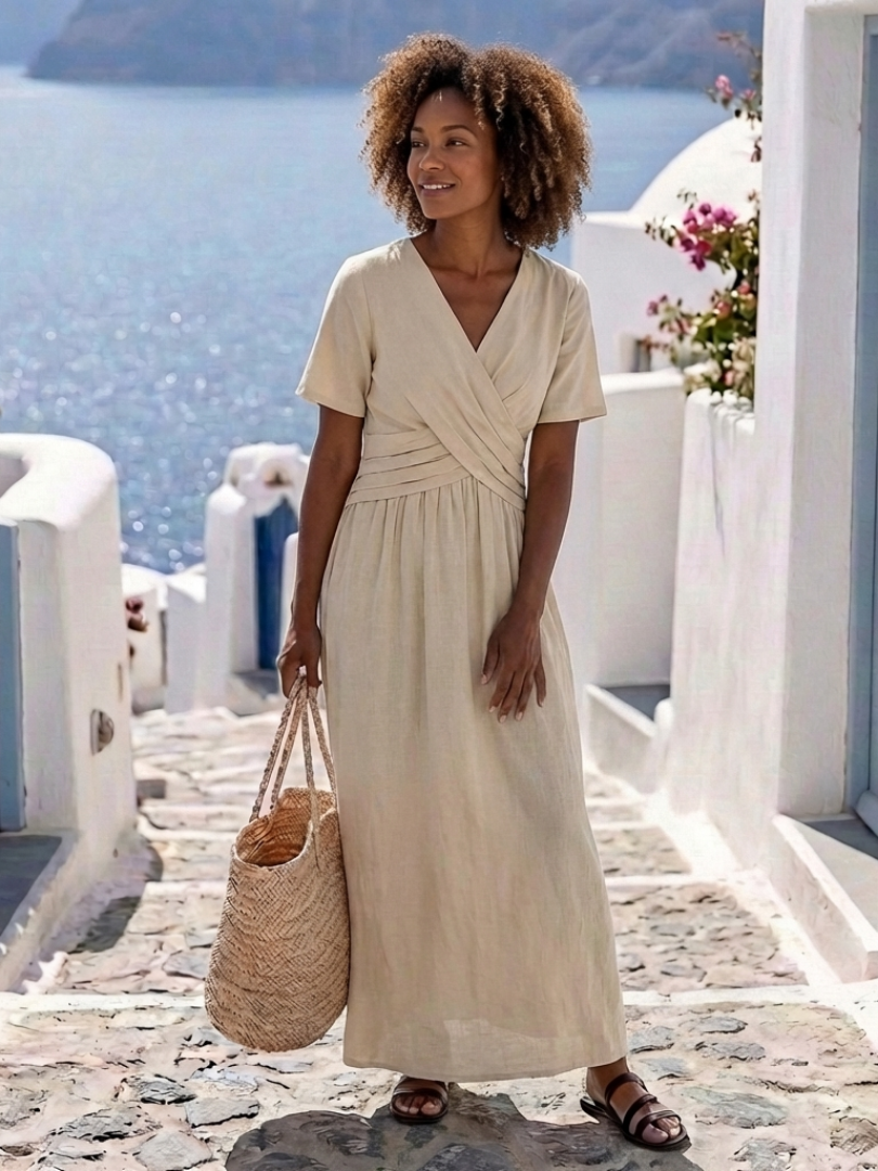 Siobhán | V Neck Short Sleeve Wrap Waist Midi Dress