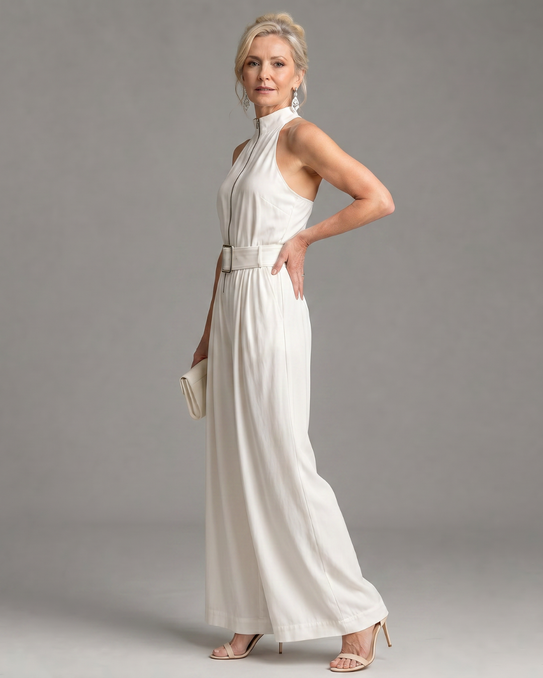 Tórnait | Belted High-Neck Wide-Leg Jumpsuit