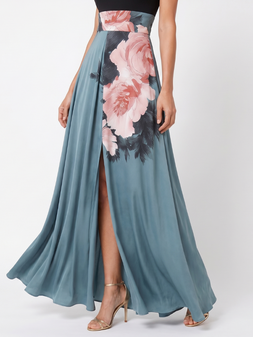 Ceallach | Halter Bodice Floral Skirt Maxi Dress