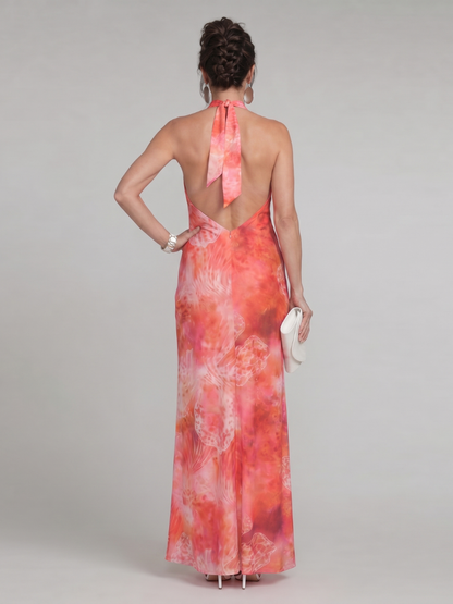 Báine | Halter Neck Printed Pattern Maxi Dress