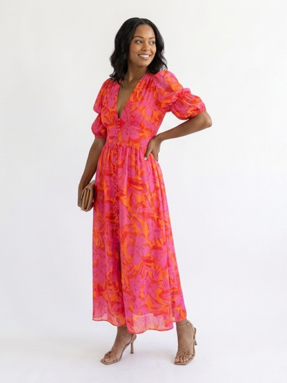 Sadhbh | Floral Puff-Sleeve Midi Dress