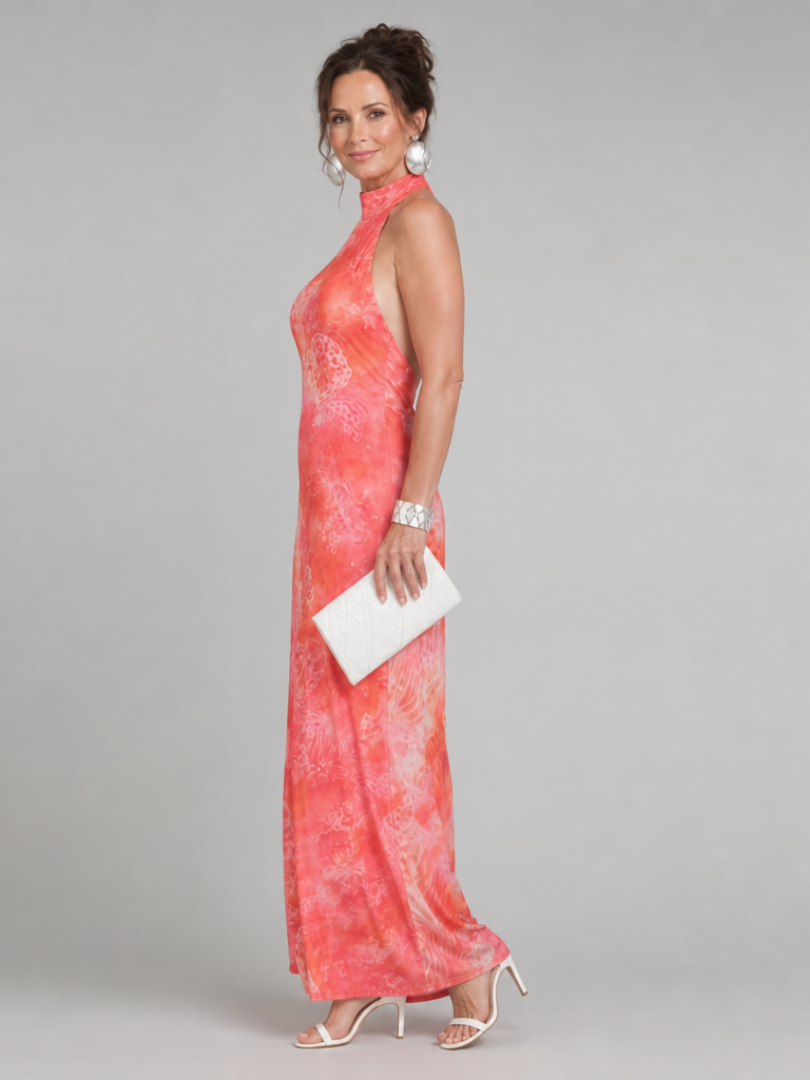 Báine | Halter Neck Printed Pattern Maxi Dress