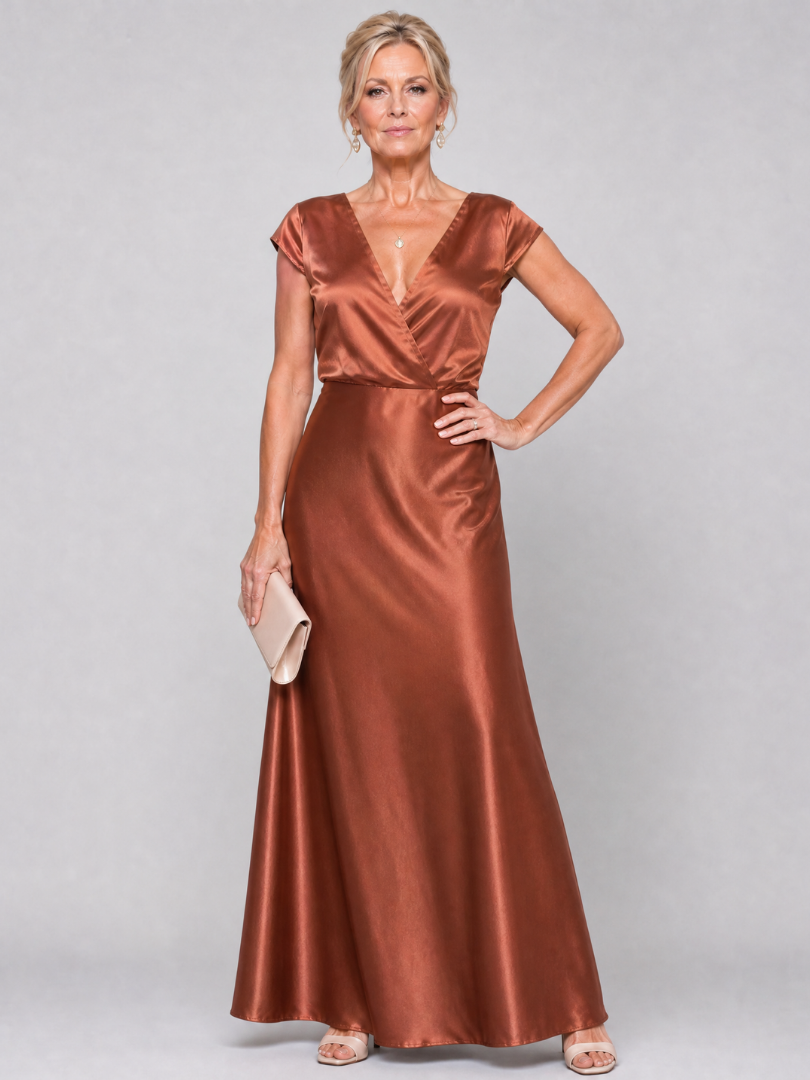 Earnait | Cap Sleeve Wrap Bodice Maxi Dress