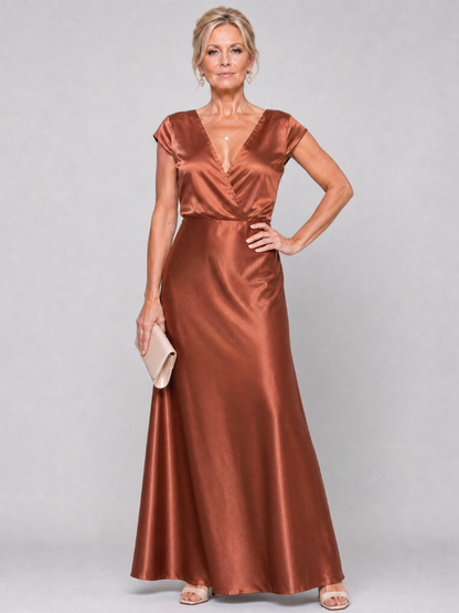 Earnait | Cap Sleeve Wrap Bodice Maxi Dress