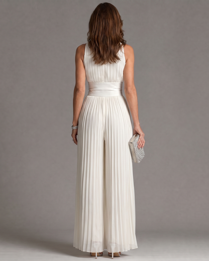 Donla | Pleated Halter Wide-Leg Jumpsuit