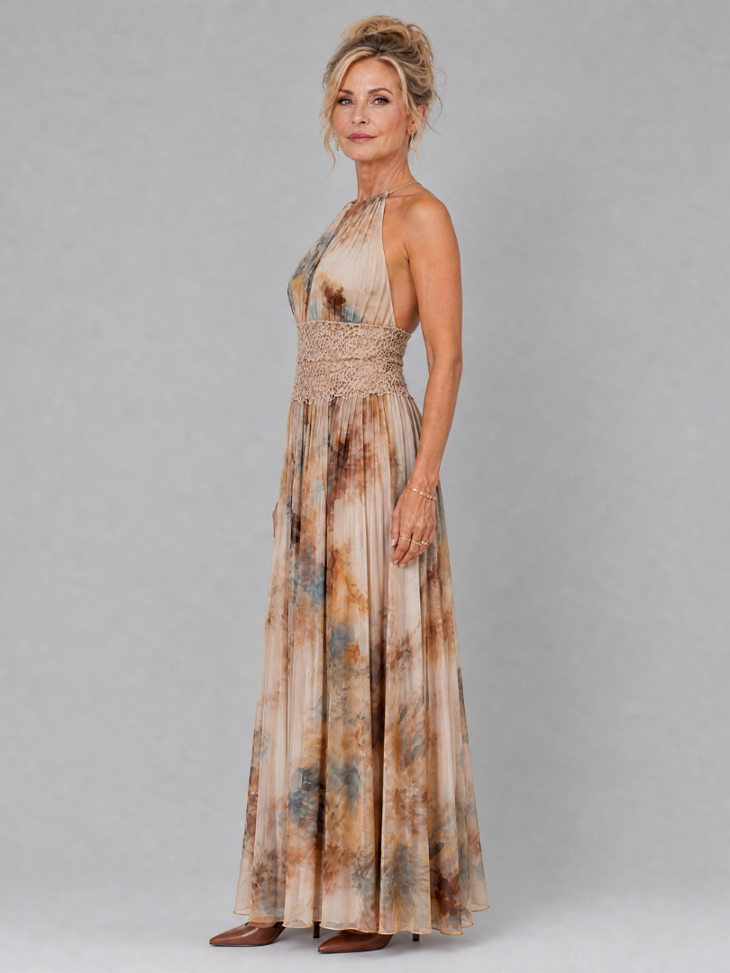 Dúnlaith | Halter Neck Lace Waist Maxi Dress