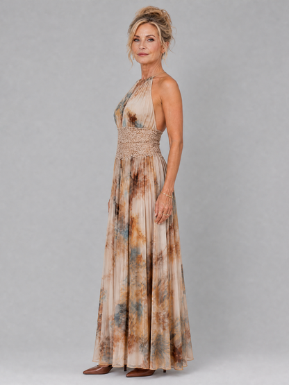 Dúnlaith | Halter Neck Lace Waist Maxi Dress