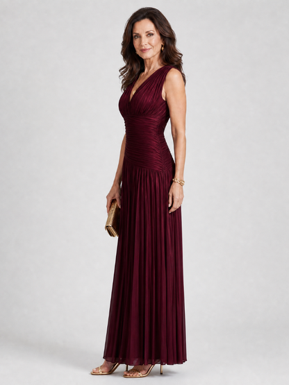 Blinne | Sleeveless Pleated V Neck Midi Dress