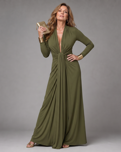 Caragh | Draped V-Neck Long-Sleeve Maxi Dress