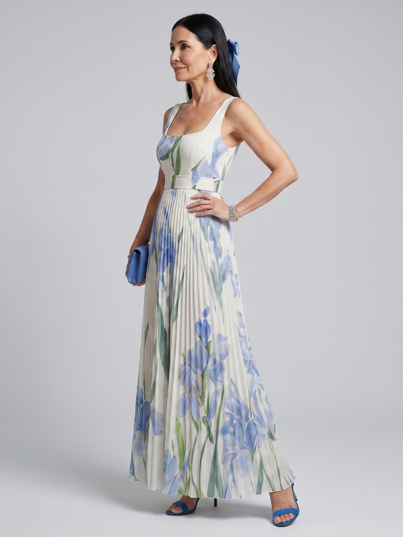 Odharnait | Sleeveless Square Neck Floral Print Midi Dress