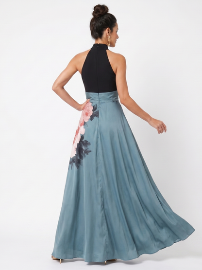 Ceallach | Halter Bodice Floral Skirt Maxi Dress