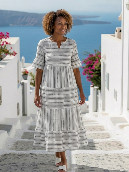 Fiadh | Short Sleeve Striped Tiered Midi Dress