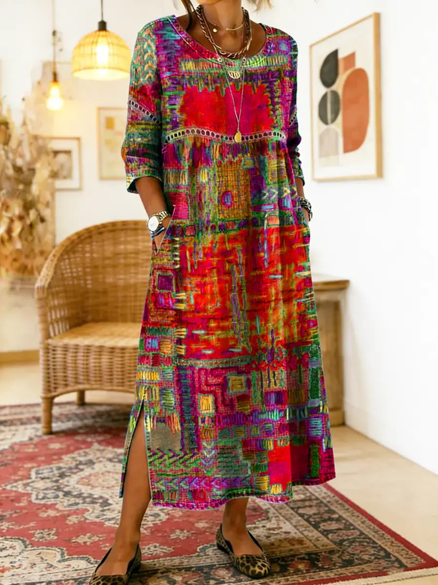 Clodagh | Printed Dress with Ethnic Patchwork