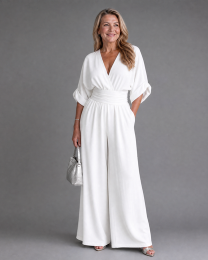 Sárlaith | Draped V-Neck Wide-Leg Jumpsuit