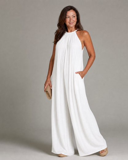 Ríonnat | Pleated Halter Wide-Leg Jumpsuit