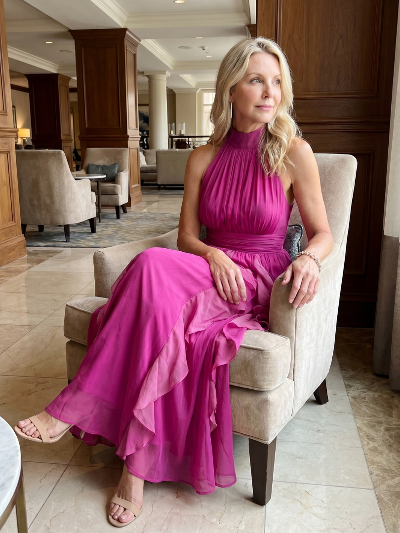Proinséas | High Neck Gathered Ruffle Layers Maxi Dress