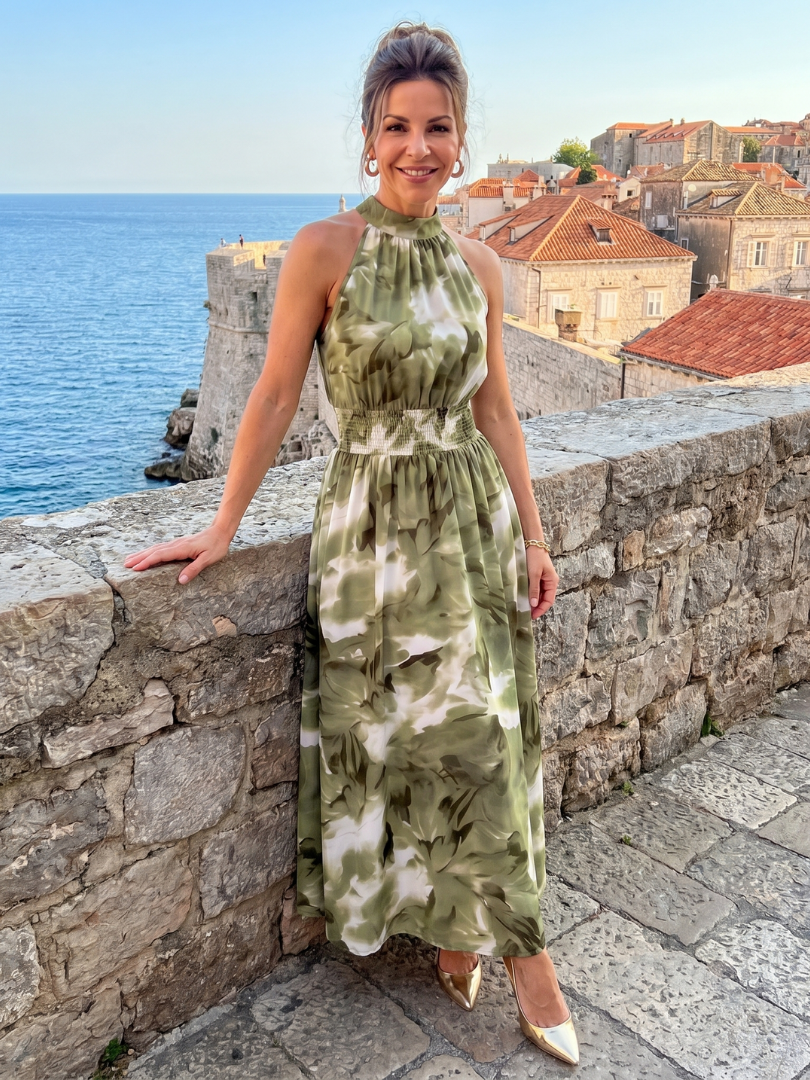 Luíseach | Gathered Waist Abstract Print Midi Dress