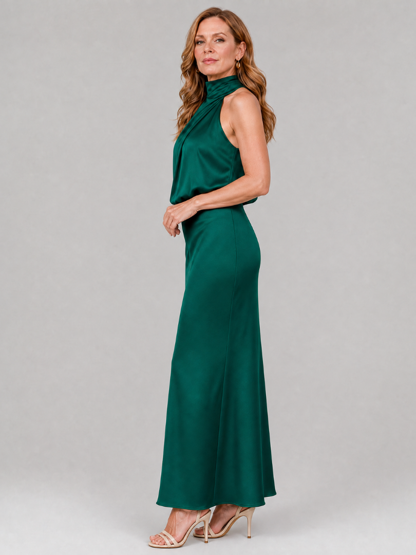 Caireann | Sleeveless Draped Neck Midi Dress