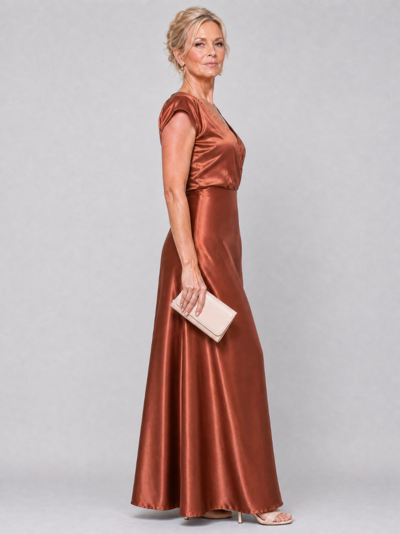 Earnait | Cap Sleeve Wrap Bodice Maxi Dress