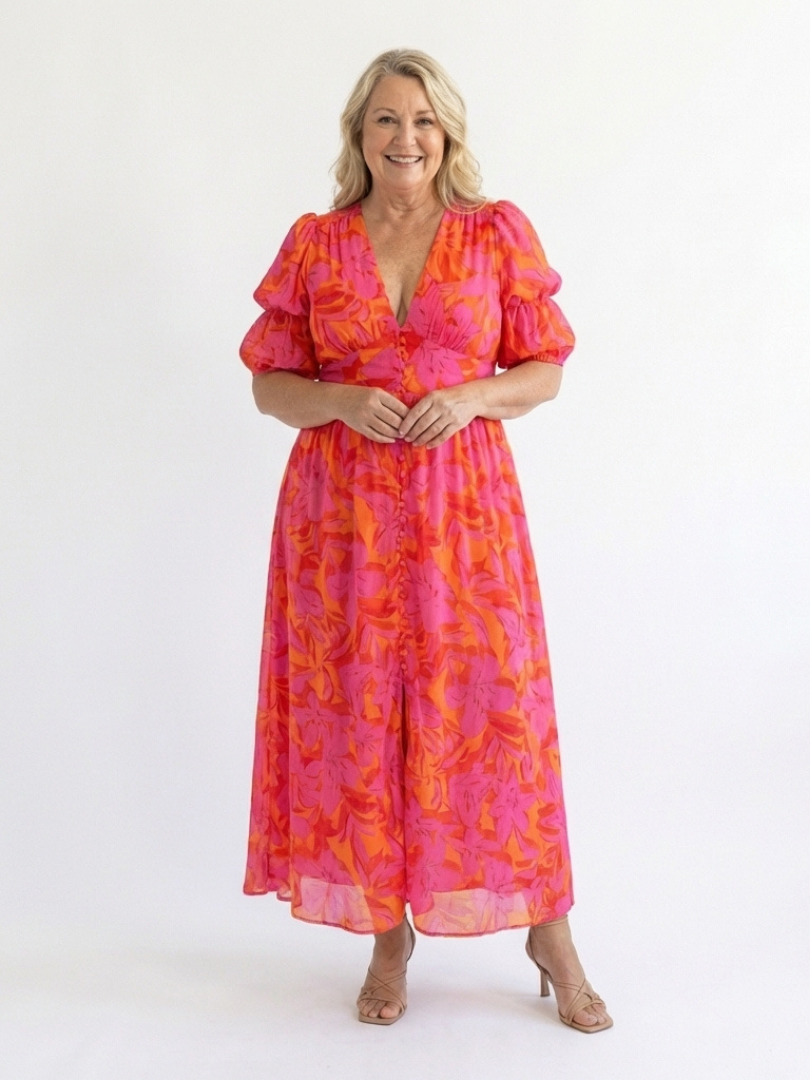 Sadhbh | Floral Puff-Sleeve Midi Dress
