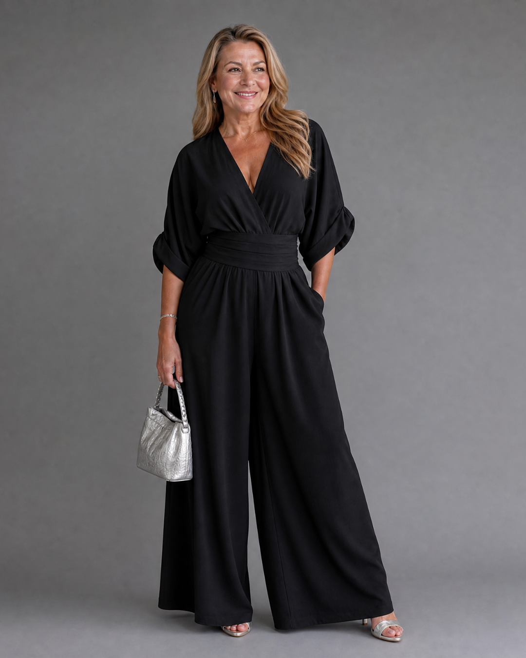 Sárlaith | Draped V-Neck Wide-Leg Jumpsuit