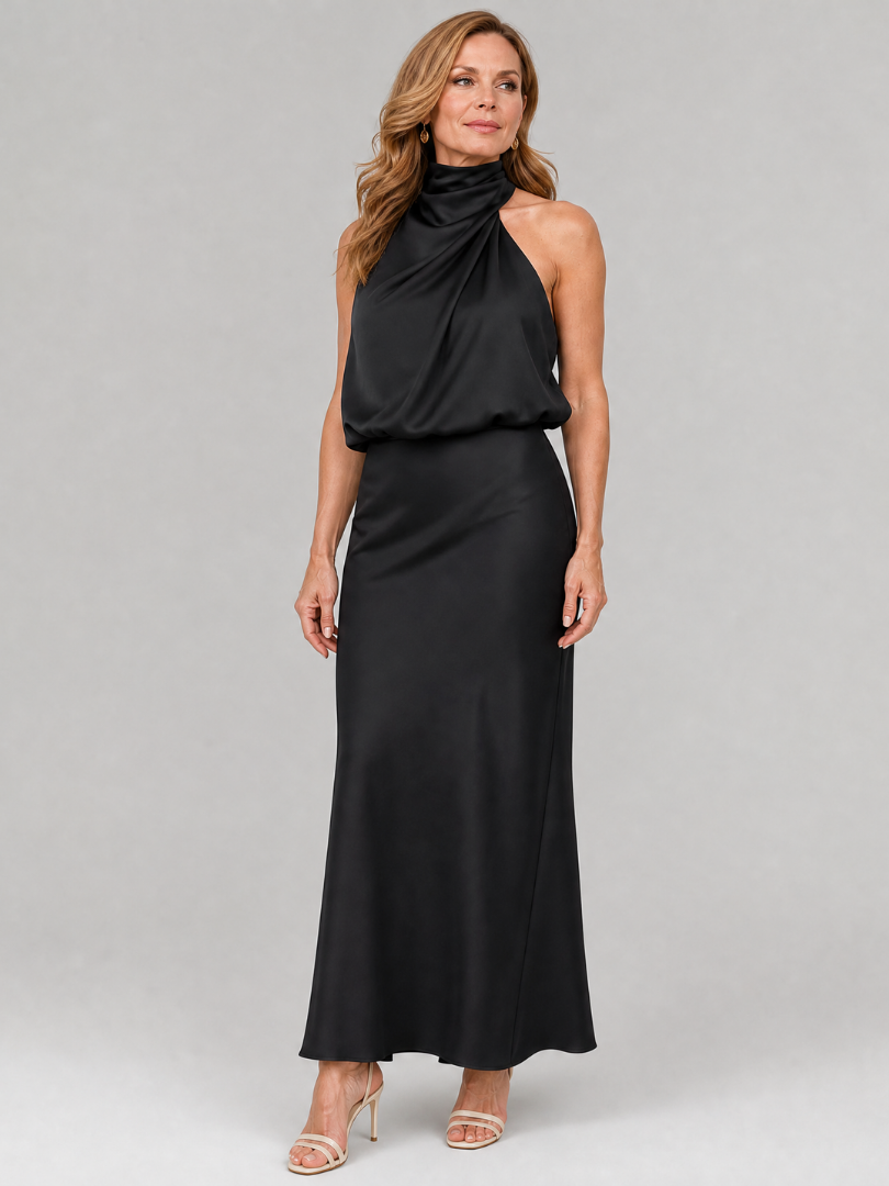 Caireann | Sleeveless Draped Neck Midi Dress