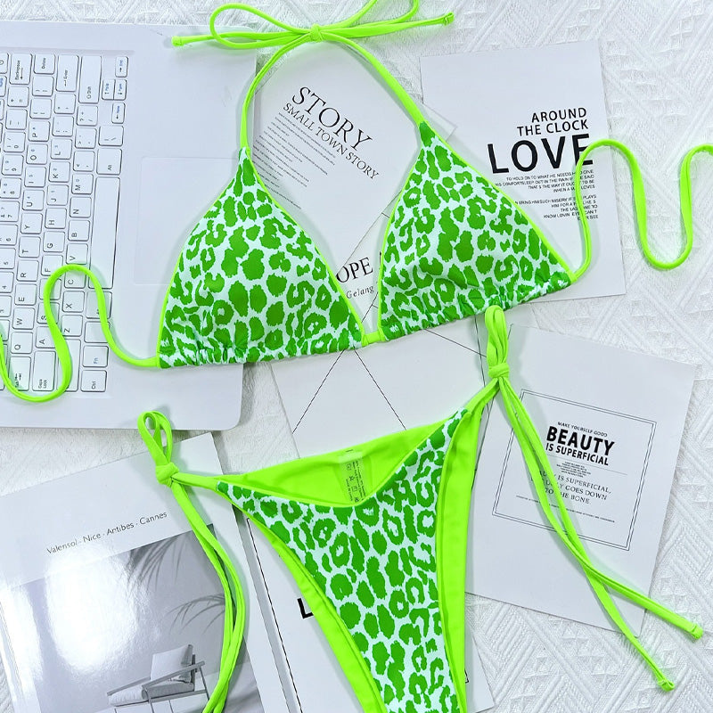 Leopard print two-piece backless swimsuit