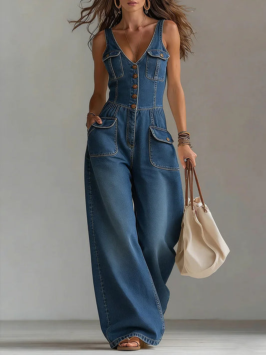 Combinaison pantalon large en jean - Tenue décontractée une pièce