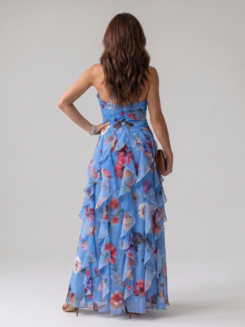 Rós | Halter Neck Ruched Bodice Floral Maxi Dress